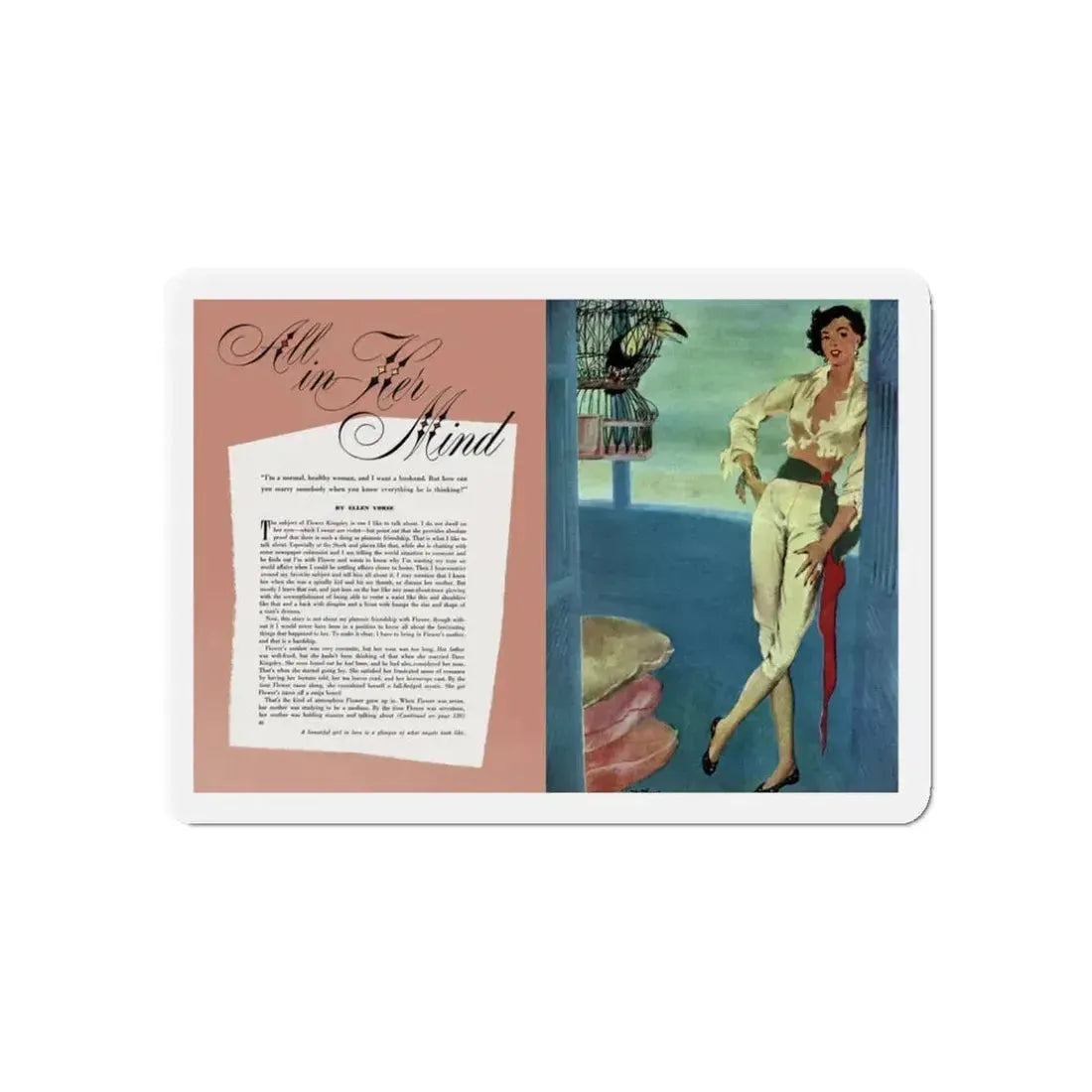 All In Her Mind, Cosmopolitan, February 1951 (Magazine Illustration) Refrigerator Magnet 3 Inch Die-Cut - The Sticker Space