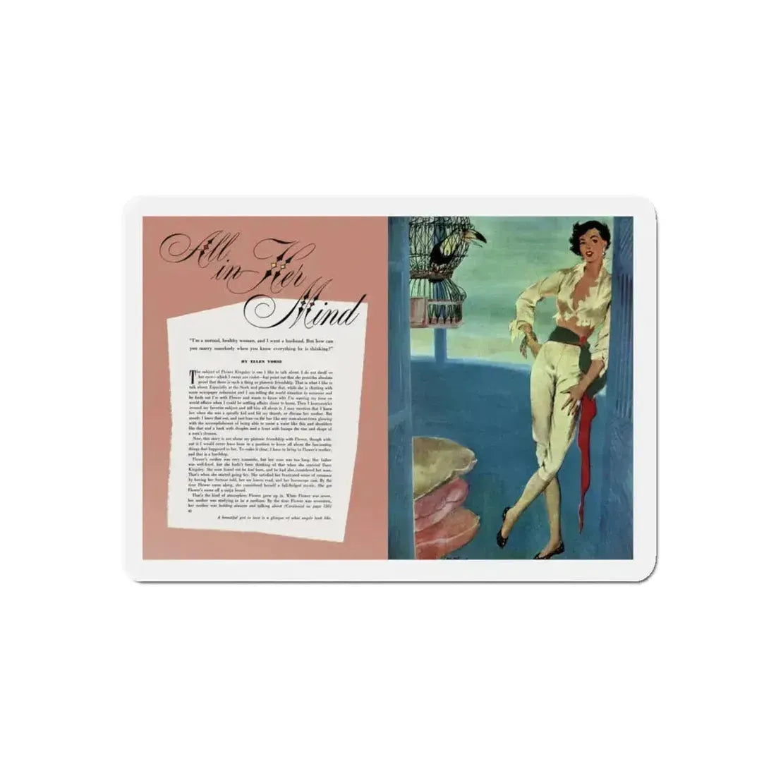 All In Her Mind, Cosmopolitan, February 1951 (Magazine Illustration) Refrigerator Magnet 4 Inch Die-Cut - The Sticker Space