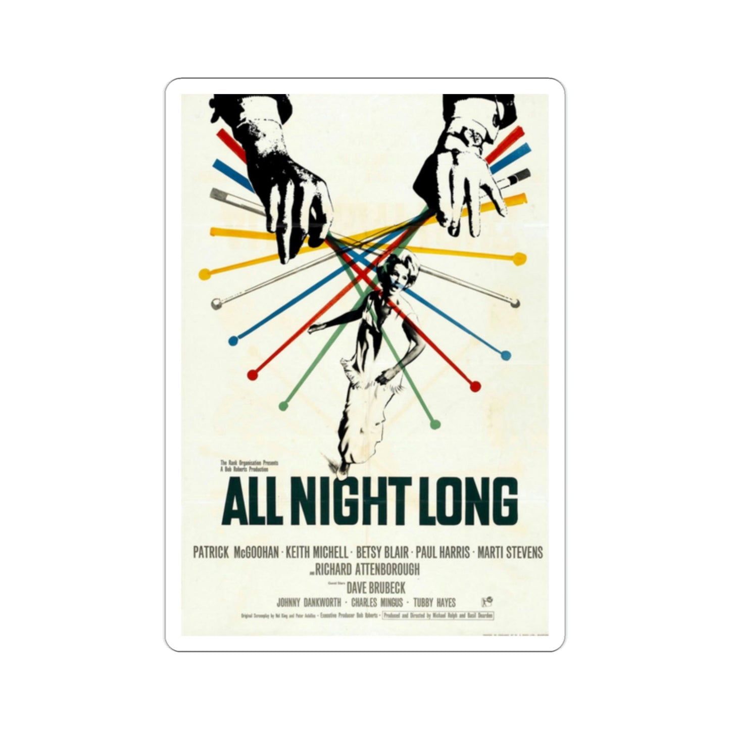 All Night Long 1962 Movie Poster STICKER Vinyl Die-Cut Decal-2 Inch-The Sticker Space