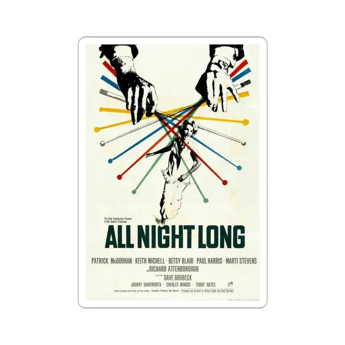 All Night Long 1962 Movie Poster STICKER Vinyl Die-Cut Decal 3 Inch - The Sticker Space