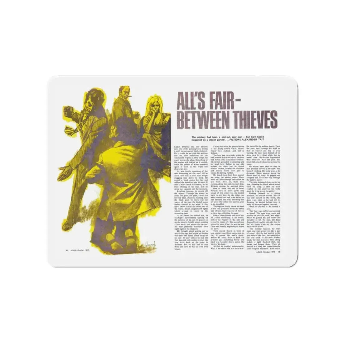 All's Fair Between Thieves, Adam magazine, October 1973 (Magazine Illustration) Refrigerator Magnet 3 Inch - The Sticker Space