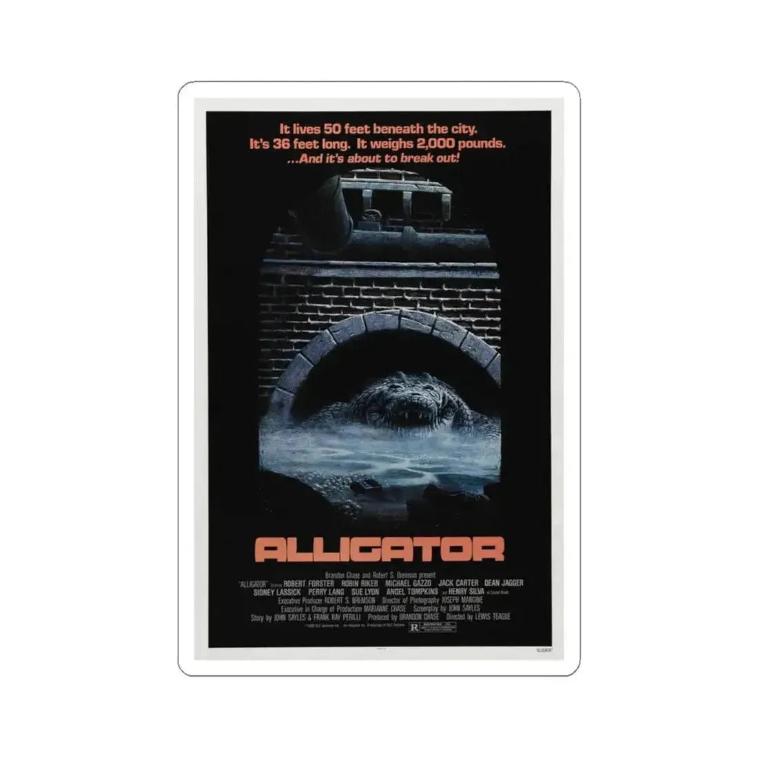 ALLIGATOR 1980 Movie Poster - STICKER Vinyl Kiss-Cut Decal 4 Inch White - The Sticker Space
