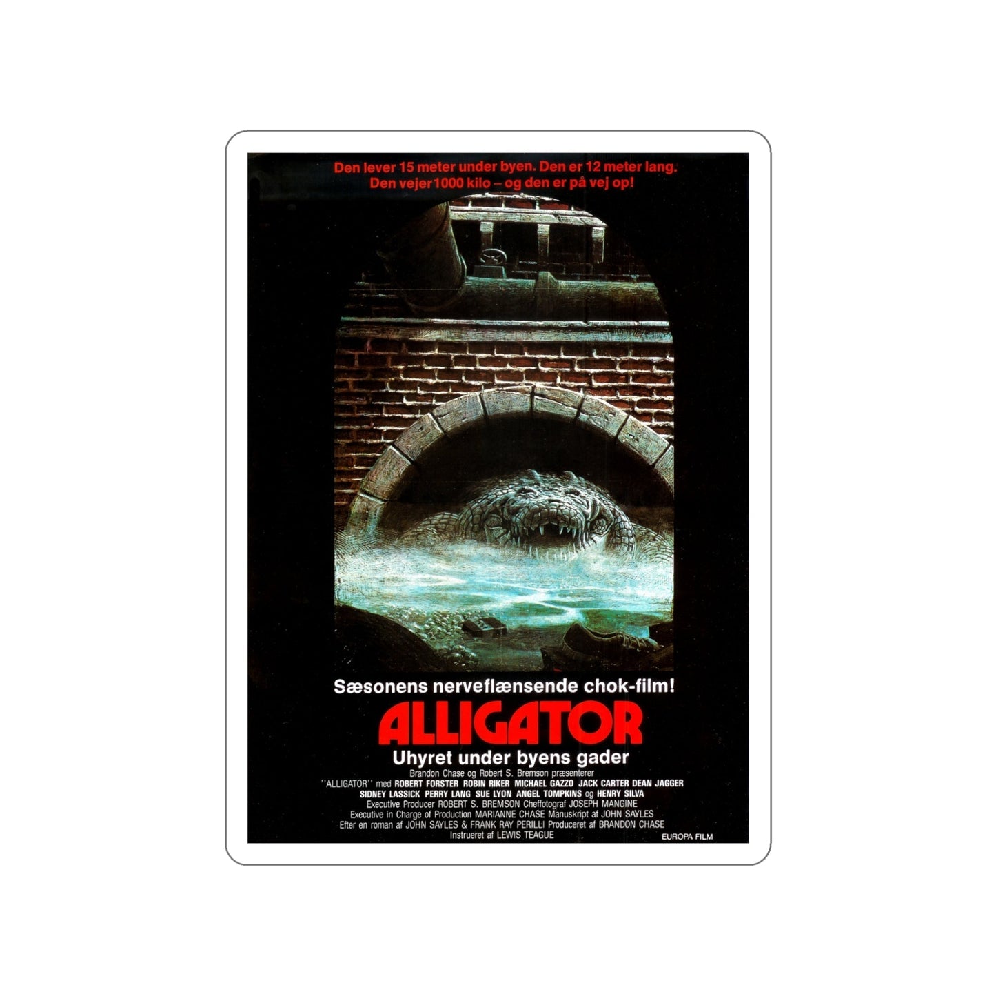 ALLIGATOR (DANISH) 1980 Movie Poster STICKER Vinyl Die-Cut Decal-5 Inch-The Sticker Space