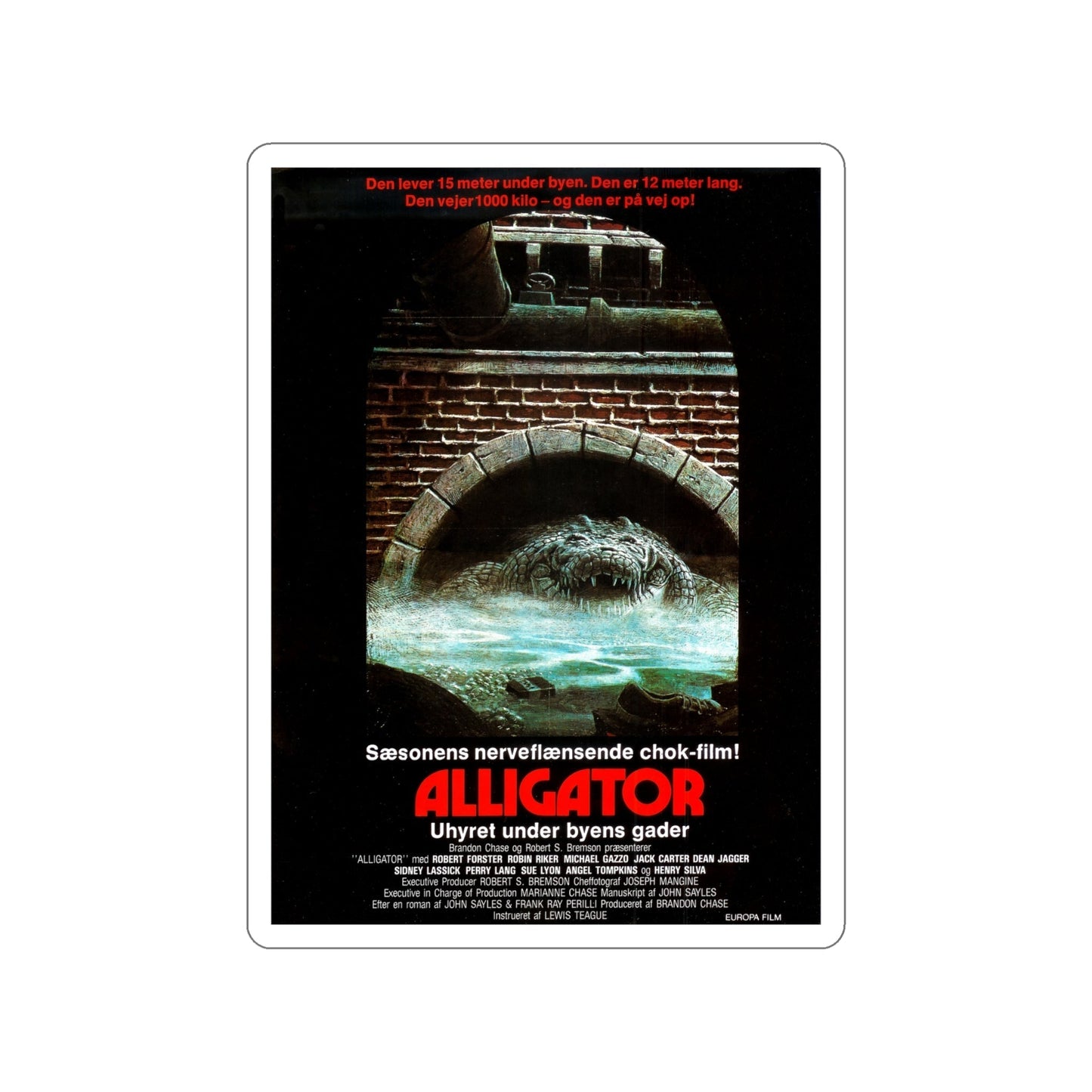 ALLIGATOR (DANISH) 1980 Movie Poster STICKER Vinyl Die-Cut Decal-6 Inch-The Sticker Space