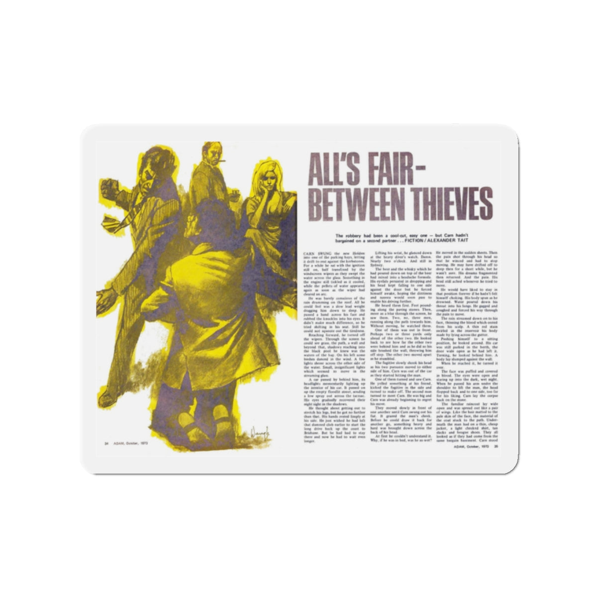 All's Fair Between Thieves, Adam magazine, October 1973 (Magazine Illustration) Refrigerator Magnet-2" x 2"-The Sticker Space