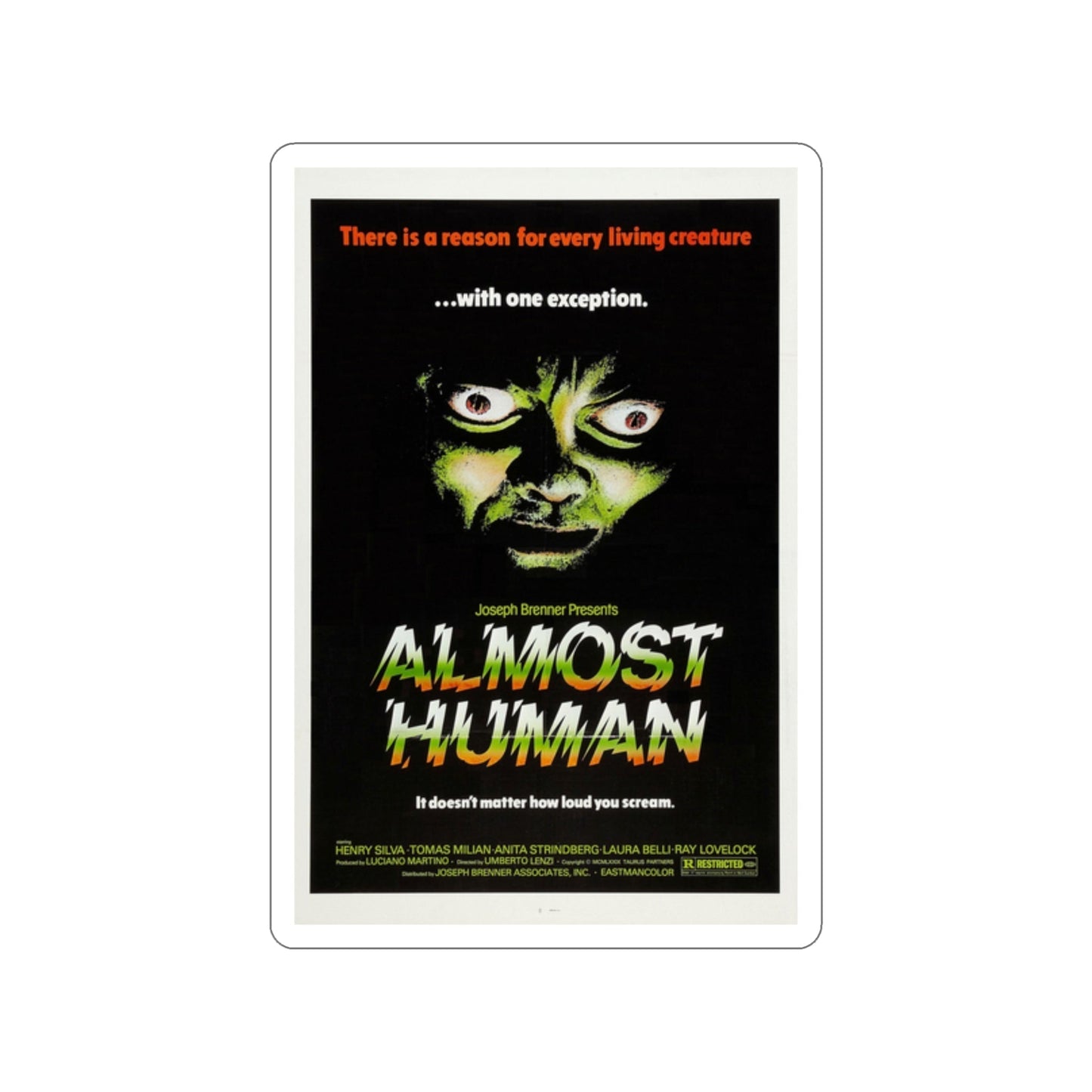 ALMOST HUMAN 1974 Movie Poster STICKER Vinyl Die-Cut Decal-2 Inch-The Sticker Space