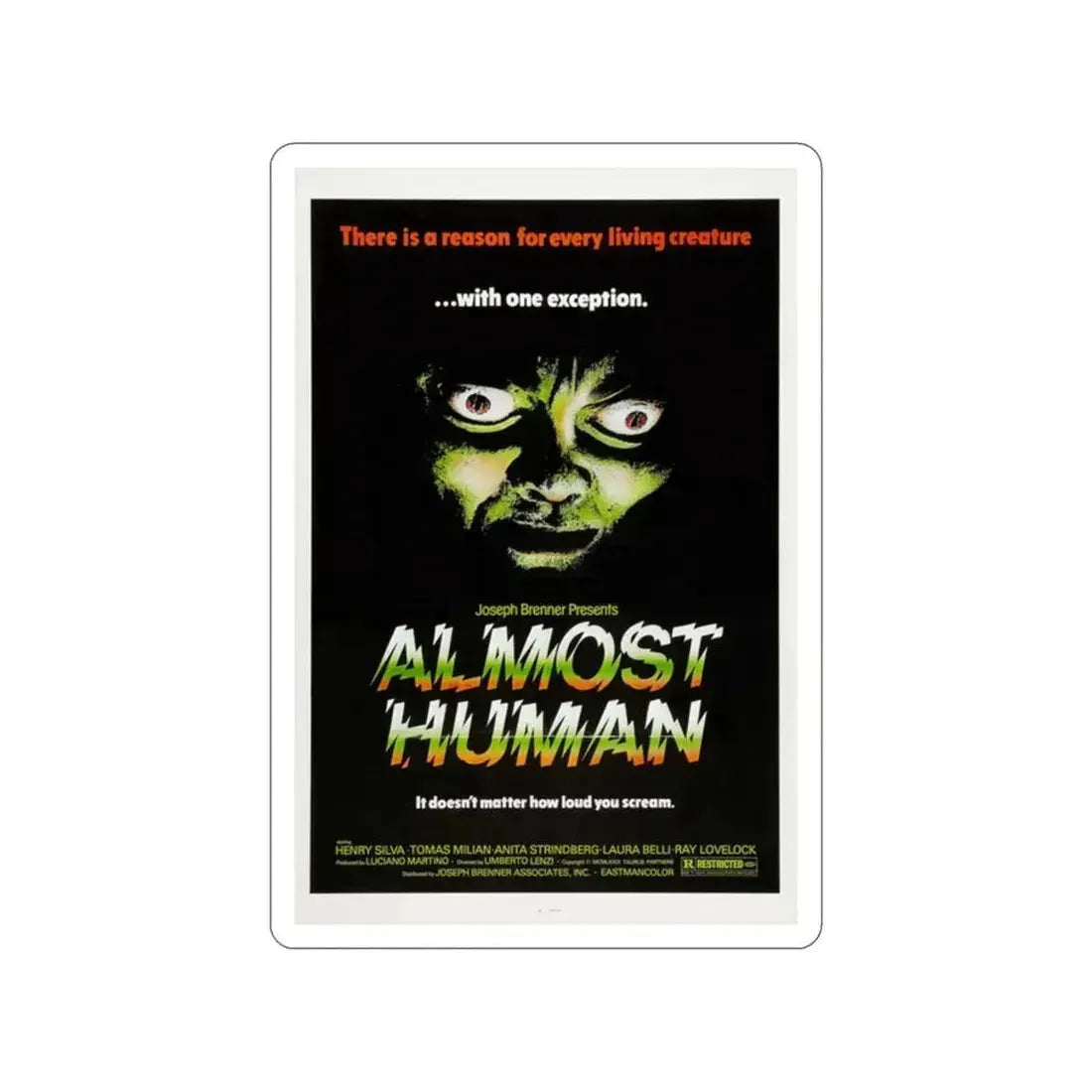 ALMOST HUMAN 1974 Movie Poster STICKER Vinyl Die-Cut Decal 2 Inch - The Sticker Space