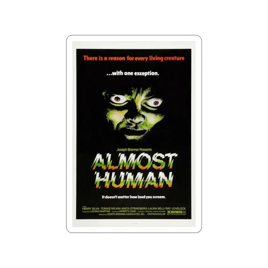 ALMOST HUMAN 1974 Movie Poster STICKER Vinyl Die-Cut Decal 2 Inch - The Sticker Space