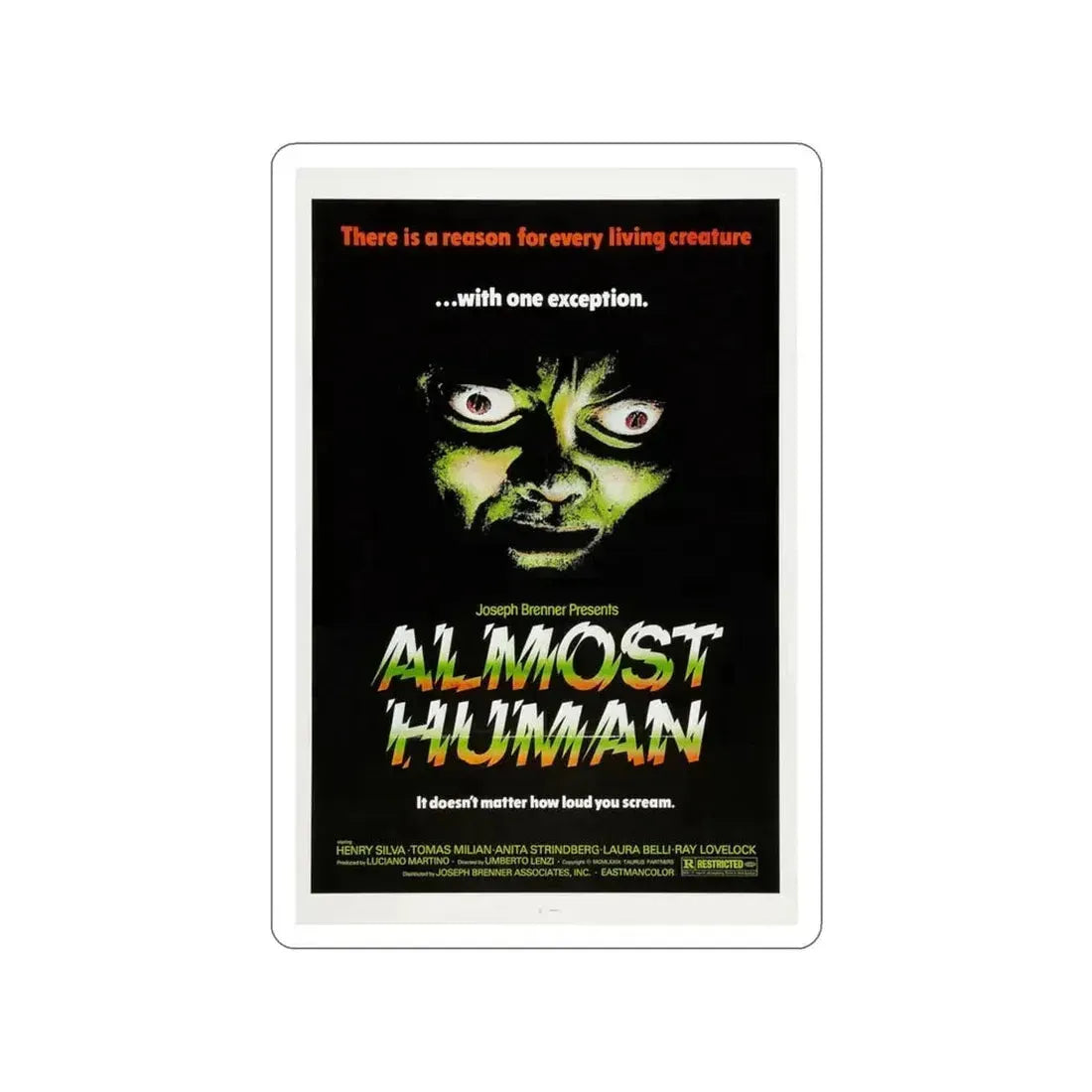 ALMOST HUMAN 1974 Movie Poster STICKER Vinyl Die-Cut Decal 3 Inch - The Sticker Space
