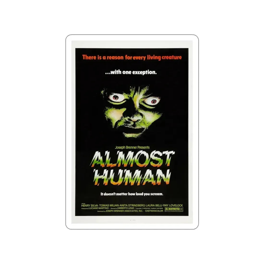 ALMOST HUMAN 1974 Movie Poster STICKER Vinyl Die-Cut Decal 3 Inch - The Sticker Space