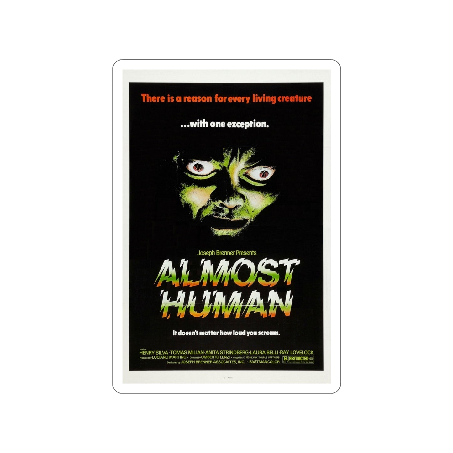 ALMOST HUMAN 1974 Movie Poster STICKER Vinyl Die-Cut Decal-4 Inch-The Sticker Space