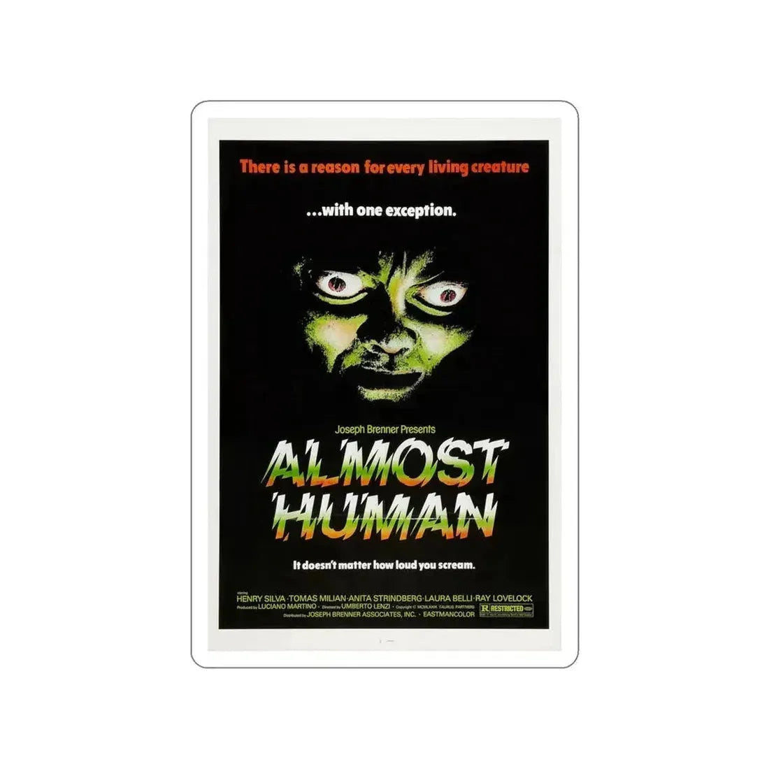 ALMOST HUMAN 1974 Movie Poster STICKER Vinyl Die-Cut Decal 4 Inch - The Sticker Space