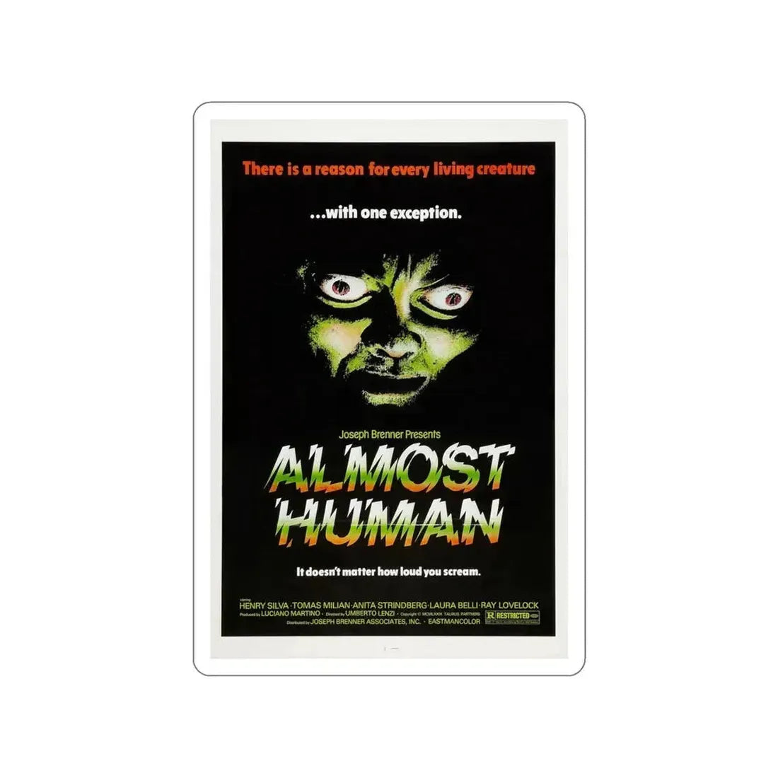 ALMOST HUMAN 1974 Movie Poster STICKER Vinyl Die-Cut Decal 4 Inch - The Sticker Space