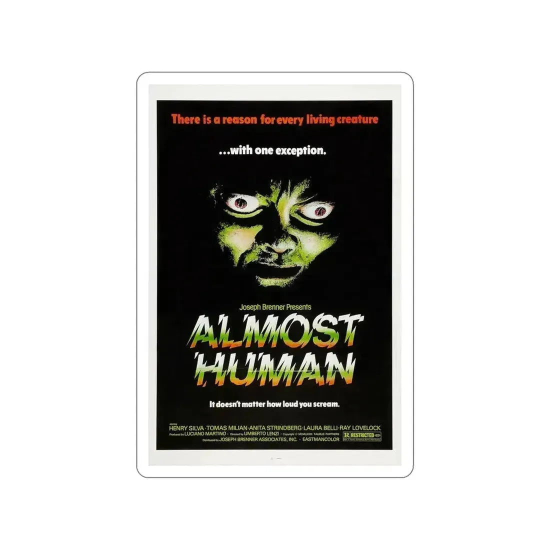 ALMOST HUMAN 1974 Movie Poster STICKER Vinyl Die-Cut Decal 6 Inch - The Sticker Space
