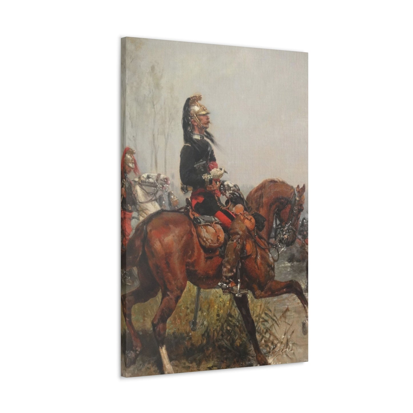 Alphonse-Marie-Adolphe de Neuville (1835-1885) Dragoons officer crossing a river - 1878 - Canvas Wall Art-The Sticker Space