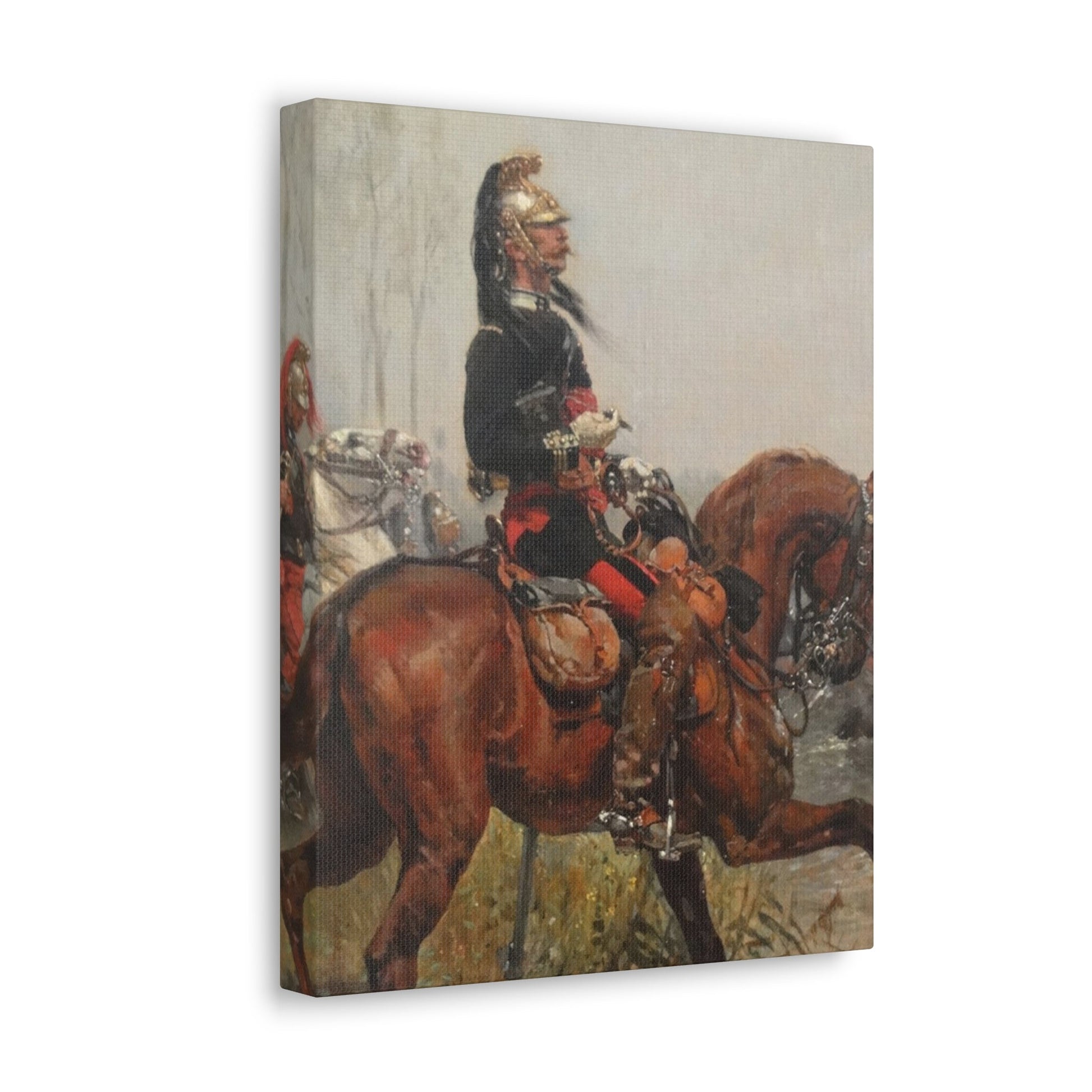 Alphonse-Marie-Adolphe de Neuville (1835-1885) Dragoons officer crossing a river - 1878 - Canvas Wall Art-The Sticker Space