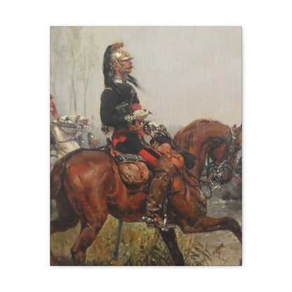 Alphonse-Marie-Adolphe de Neuville (1835-1885) Dragoons officer crossing a river - 1878 - Canvas Wall Art-16″ x 20″-The Sticker Space