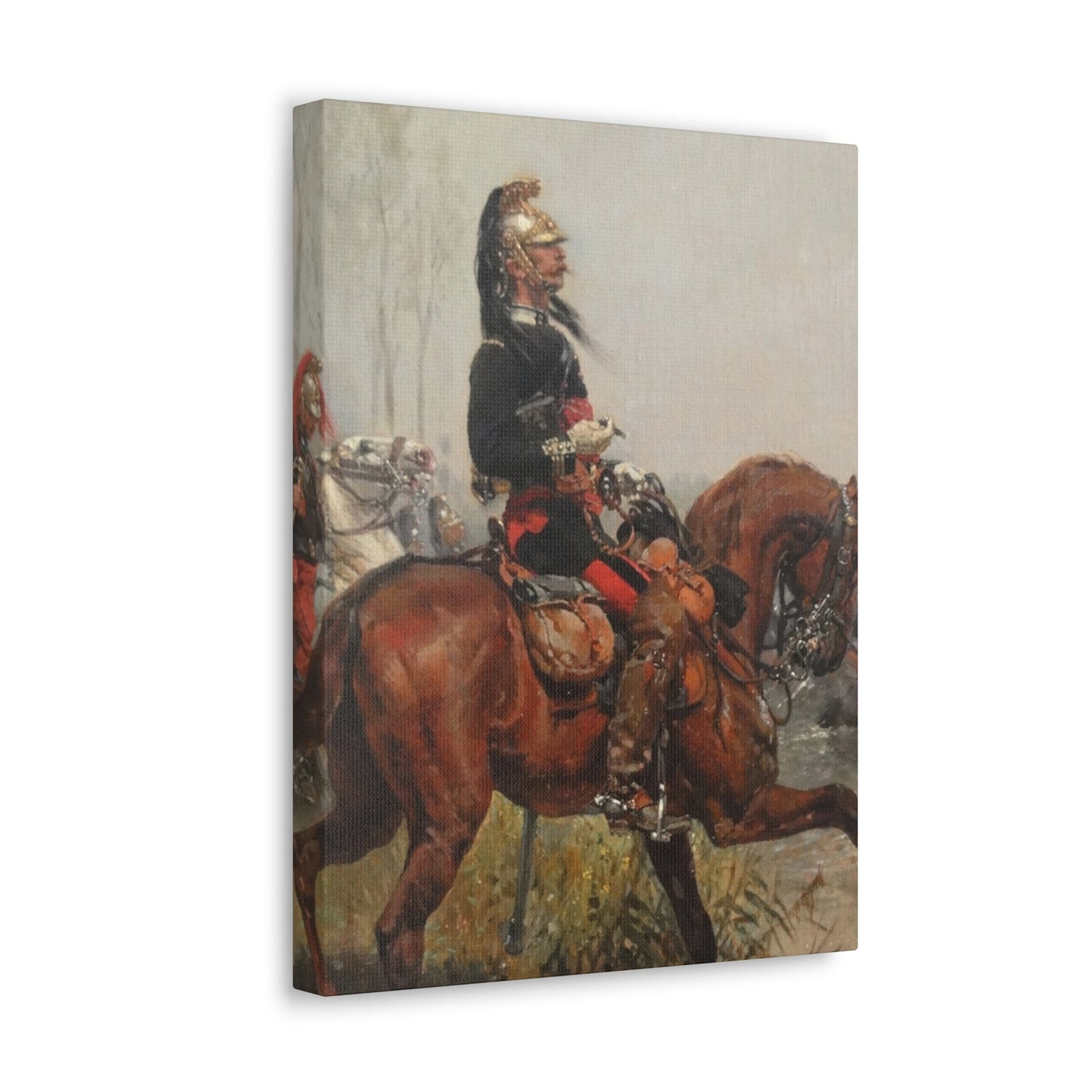 Alphonse-Marie-Adolphe de Neuville (1835-1885) Dragoons officer crossing a river - 1878 - Canvas Wall Art-The Sticker Space