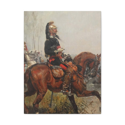 Alphonse-Marie-Adolphe de Neuville (1835-1885) Dragoons officer crossing a river - 1878 - Canvas Wall Art-18″ x 24″-The Sticker Space