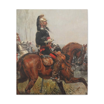 Alphonse-Marie-Adolphe de Neuville (1835-1885) Dragoons officer crossing a river - 1878 - Canvas Wall Art-20″ x 24″-The Sticker Space