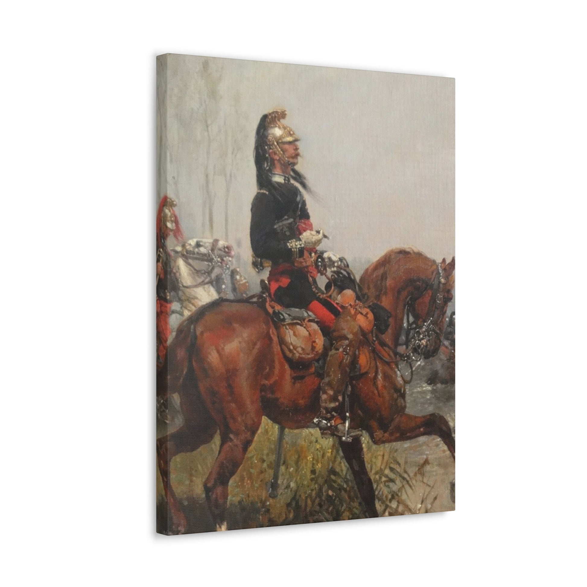 Alphonse-Marie-Adolphe de Neuville (1835-1885) Dragoons officer crossing a river - 1878 - Canvas Wall Art-The Sticker Space