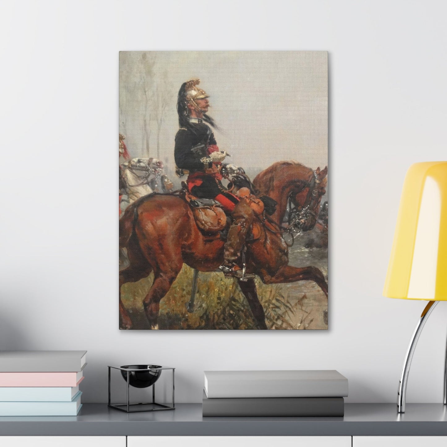 Alphonse-Marie-Adolphe de Neuville (1835-1885) Dragoons officer crossing a river - 1878 - Canvas Wall Art-The Sticker Space