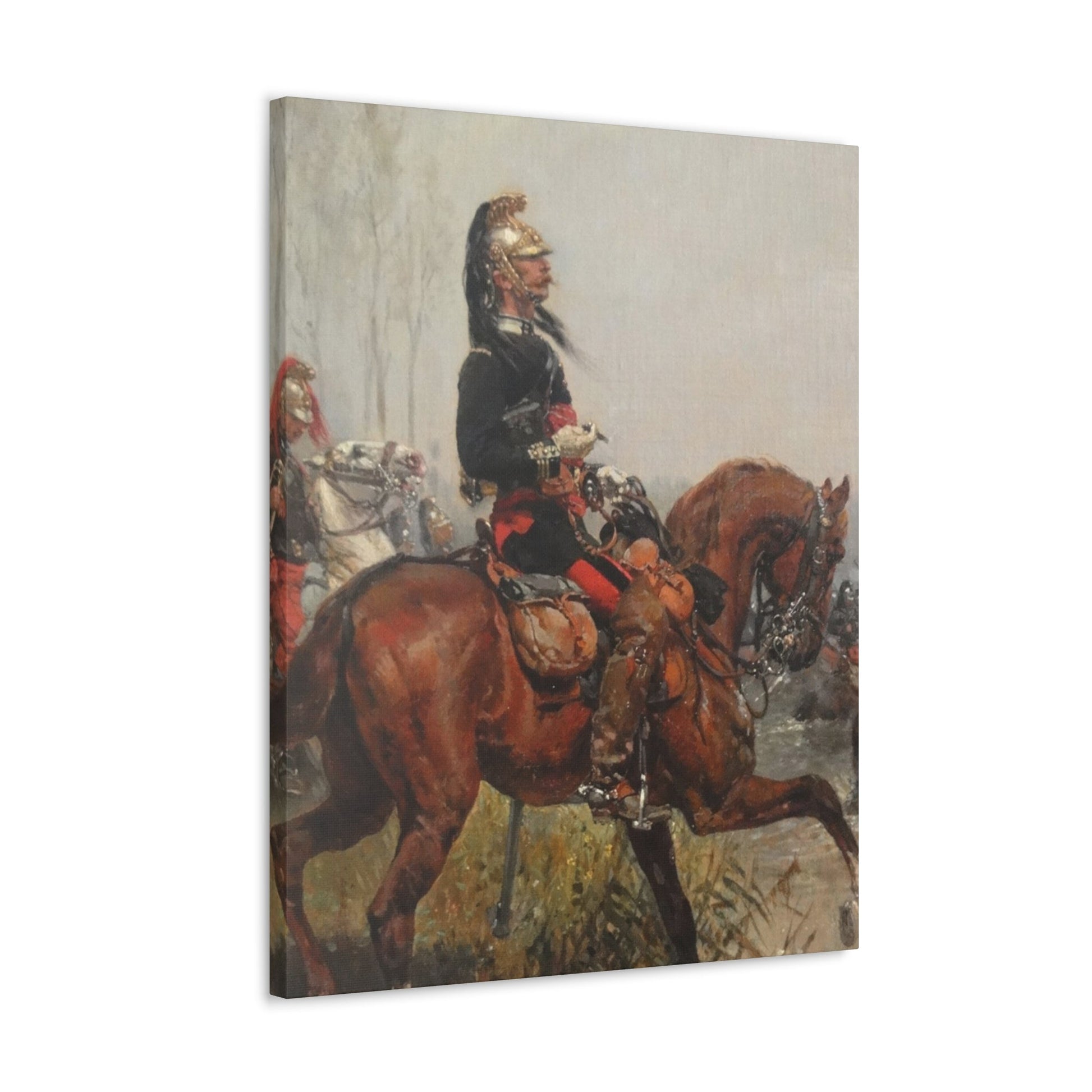 Alphonse-Marie-Adolphe de Neuville (1835-1885) Dragoons officer crossing a river - 1878 - Canvas Wall Art-The Sticker Space