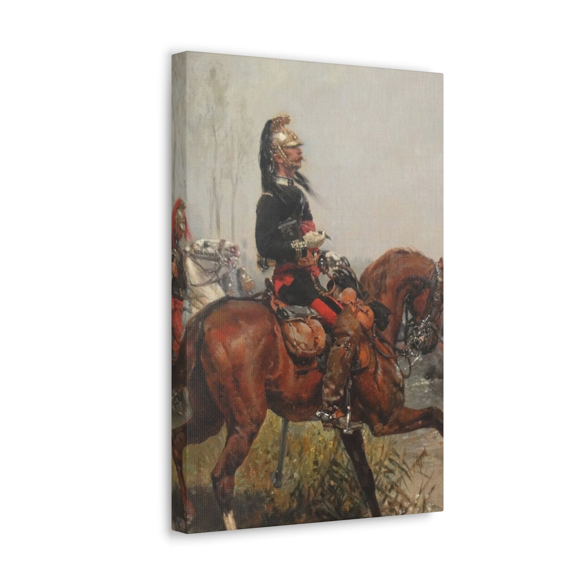 Alphonse-Marie-Adolphe de Neuville (1835-1885) Dragoons officer crossing a river - 1878 - Canvas Wall Art-The Sticker Space