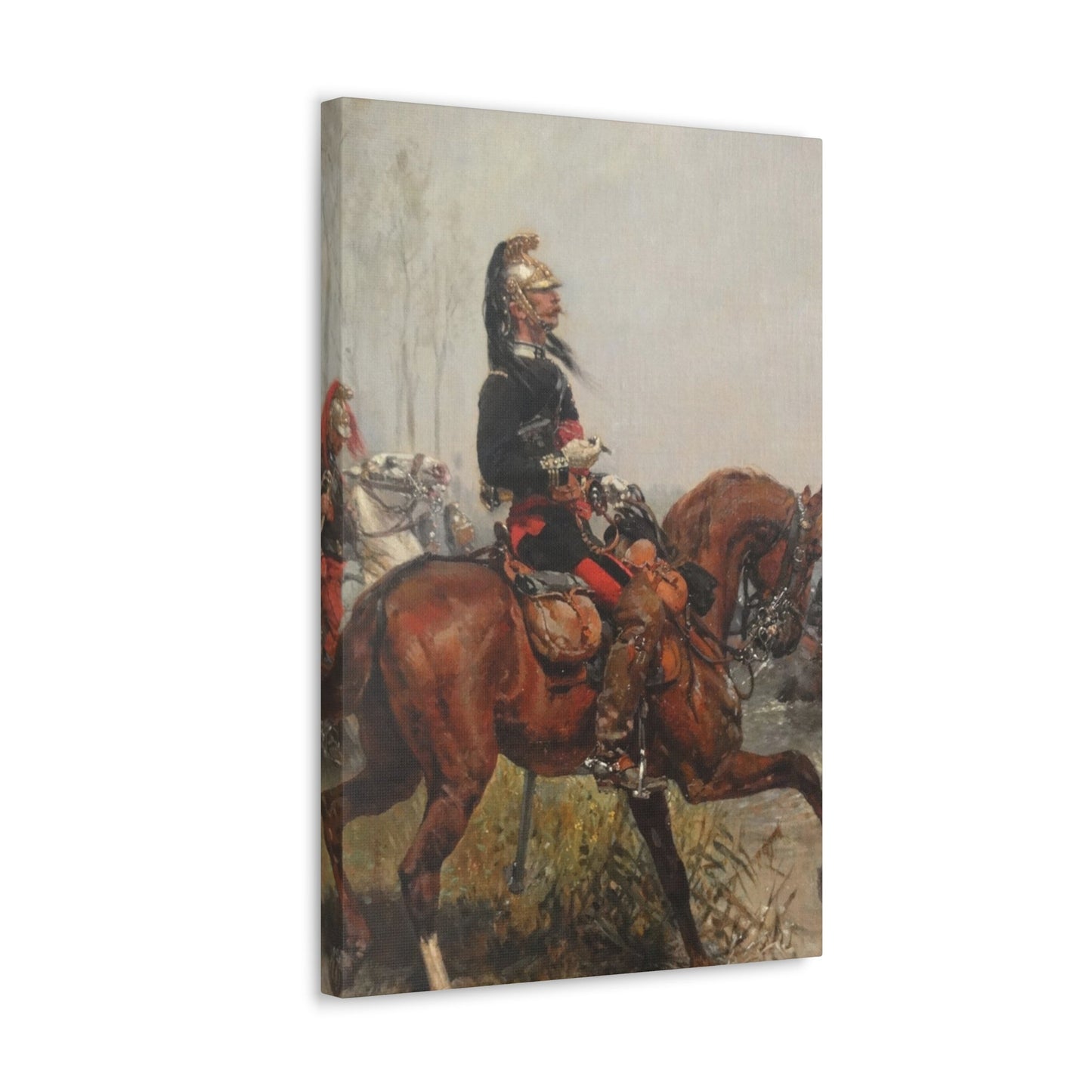 Alphonse-Marie-Adolphe de Neuville (1835-1885) Dragoons officer crossing a river - 1878 - Canvas Wall Art-The Sticker Space