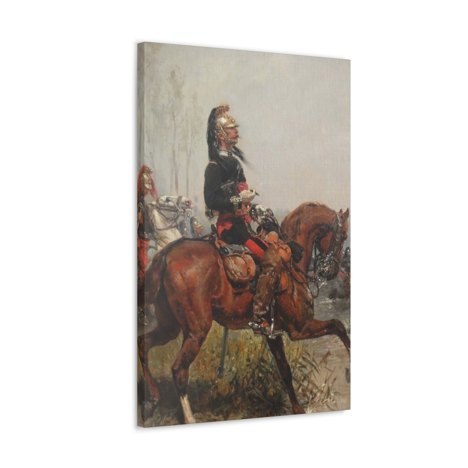 Alphonse-Marie-Adolphe de Neuville (1835-1885) Dragoons officer crossing a river - 1878 - Canvas Wall Art-The Sticker Space