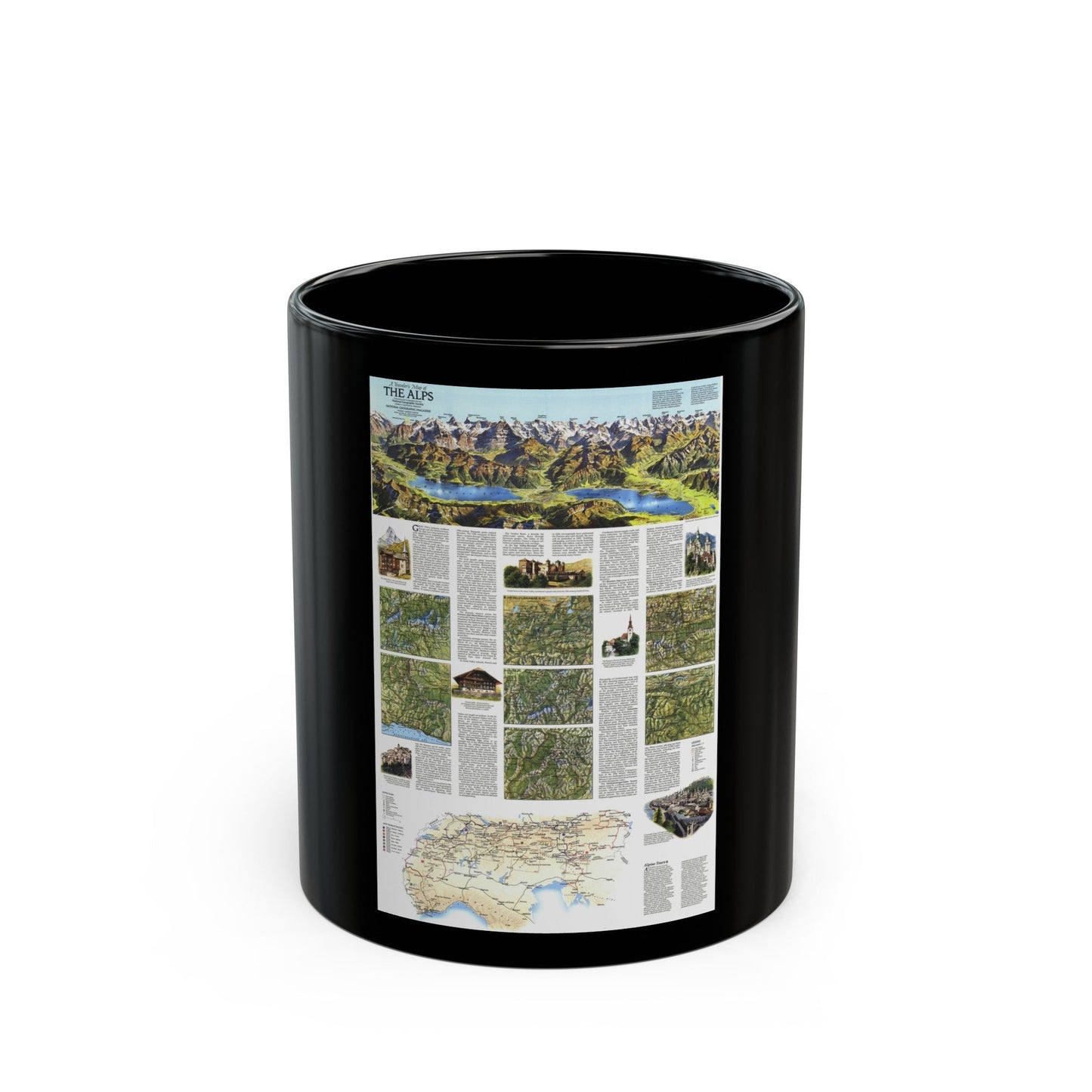 Alps, The - A Traveller's Map (1985) (Map) Black Coffee Mug-11oz-The Sticker Space