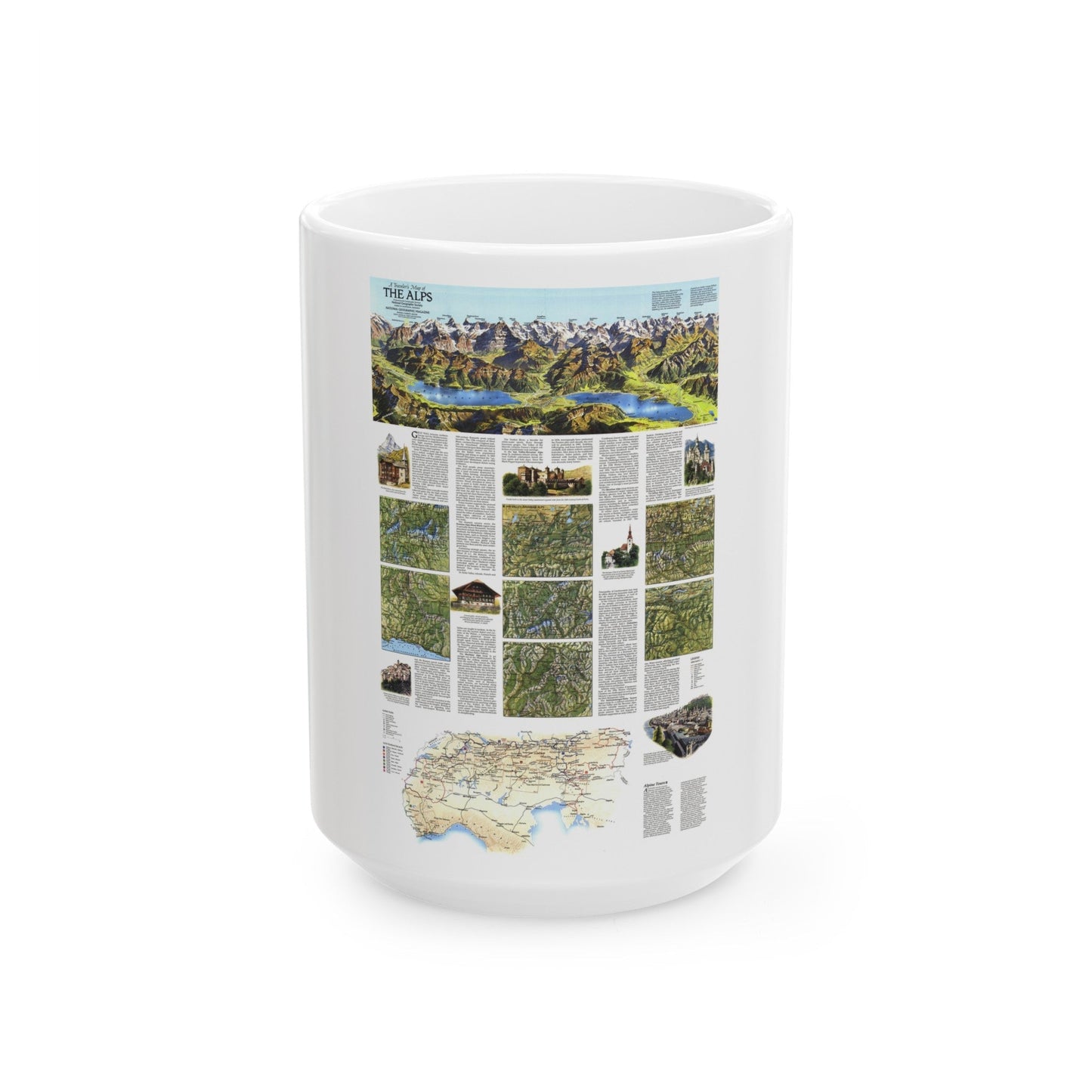 Alps, The - A Traveller's Map (1985) (Map) White Coffee Mug-15oz-The Sticker Space