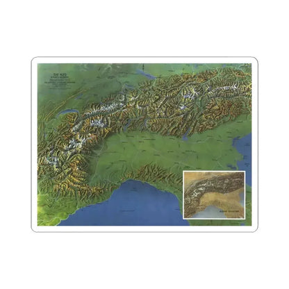 Alps, The - Europe's Backbone (1965) (Map) STICKER Vinyl Kiss-Cut Decal 4 Inch White - The Sticker Space
