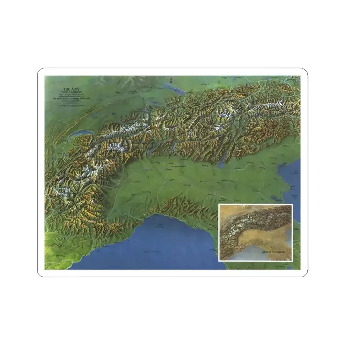 Alps, The - Europe's Backbone (1965) (Map) STICKER Vinyl Kiss-Cut Decal 6 Inch White - The Sticker Space