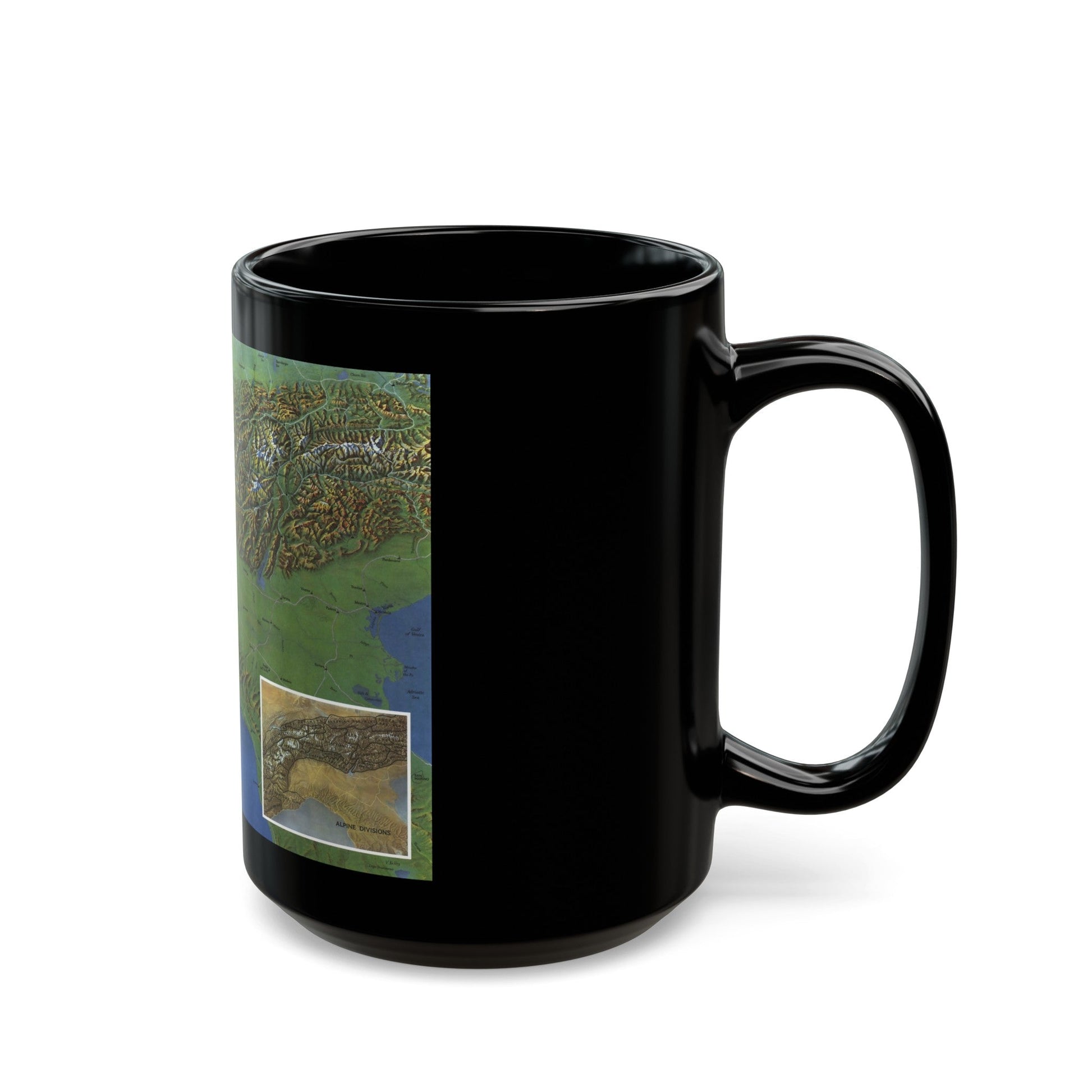 Alps, The - Europe's Backbone (1965) (Map) Black Coffee Mug-The Sticker Space