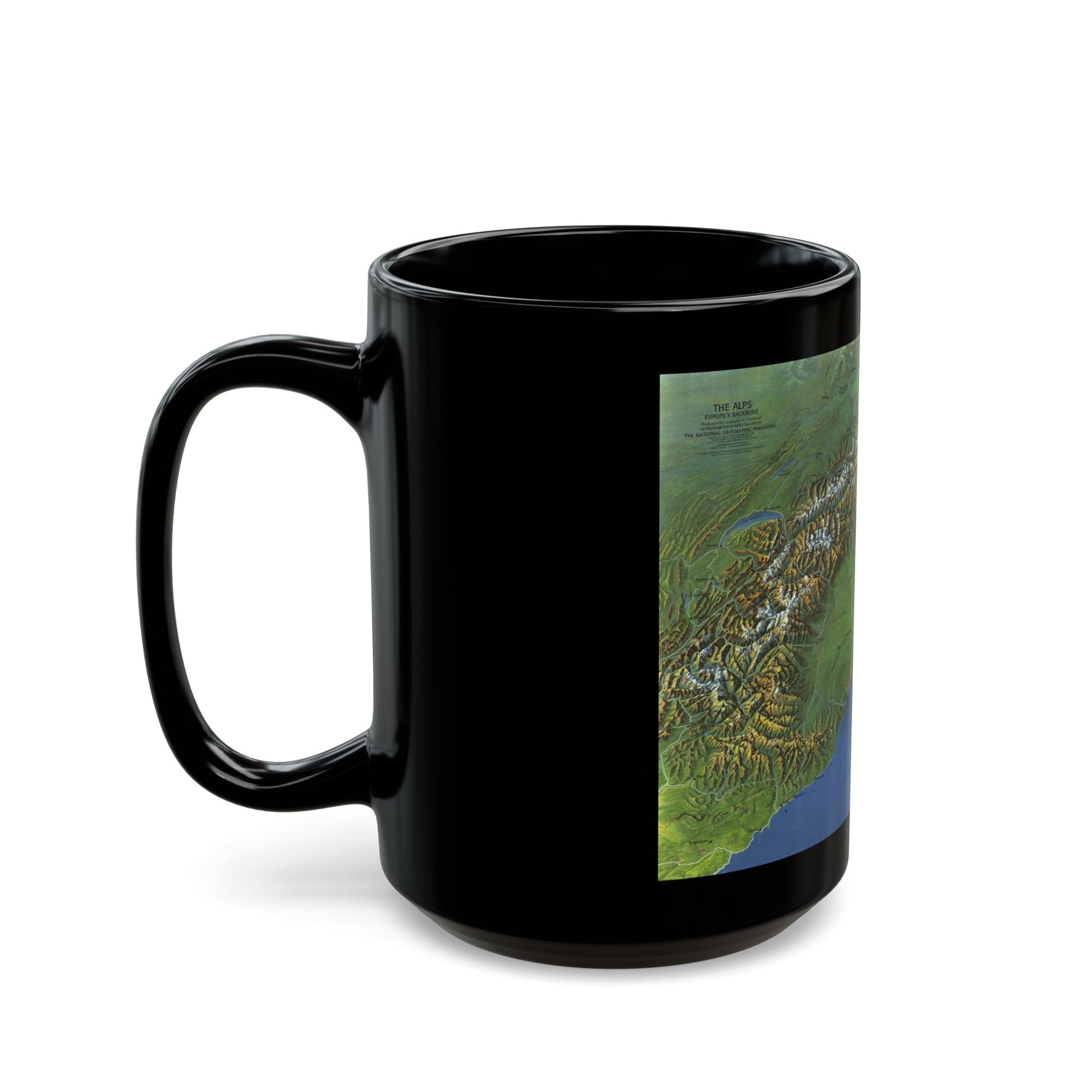 Alps, The - Europe's Backbone (1965) (Map) Black Coffee Mug-The Sticker Space