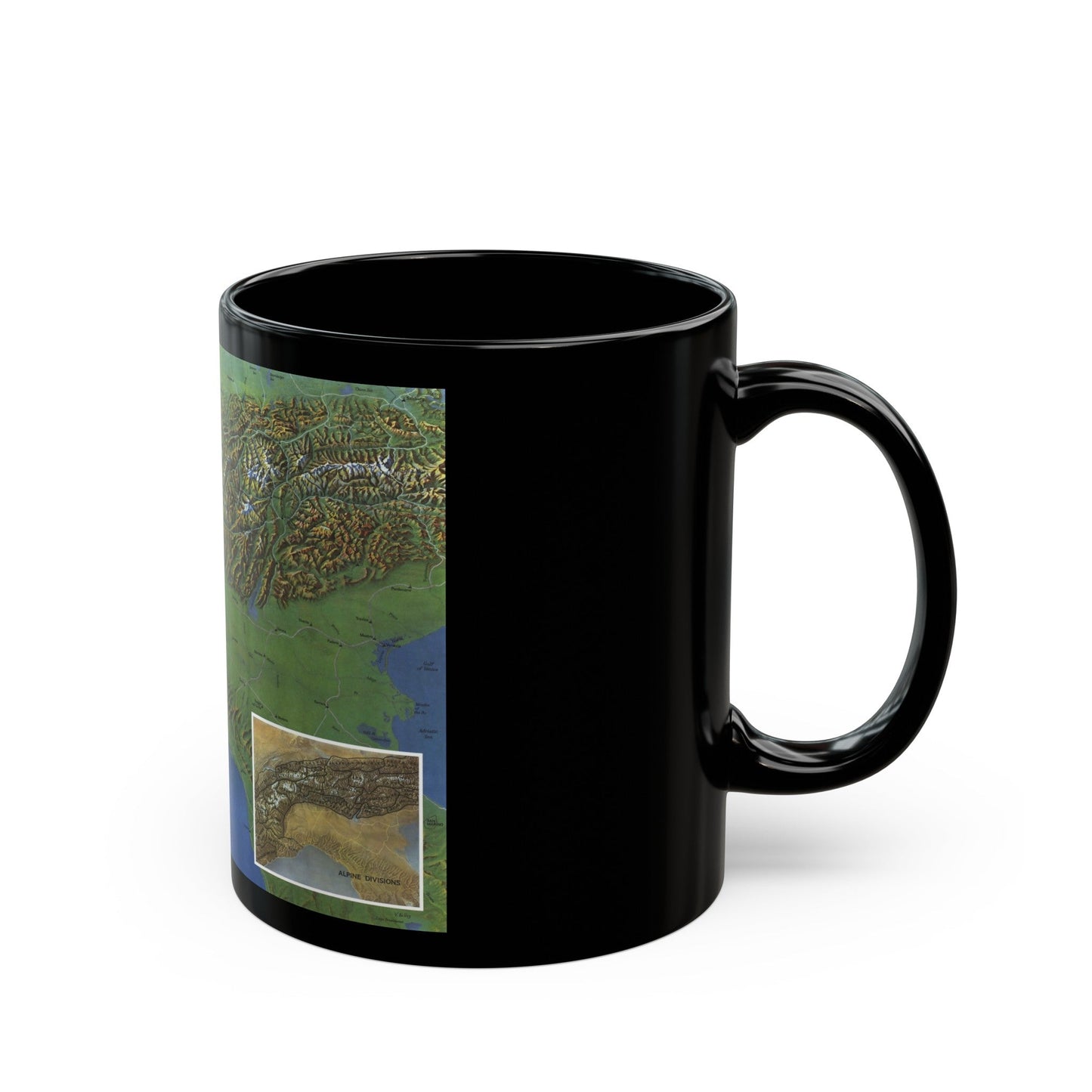 Alps, The - Europe's Backbone (1965) (Map) Black Coffee Mug-The Sticker Space