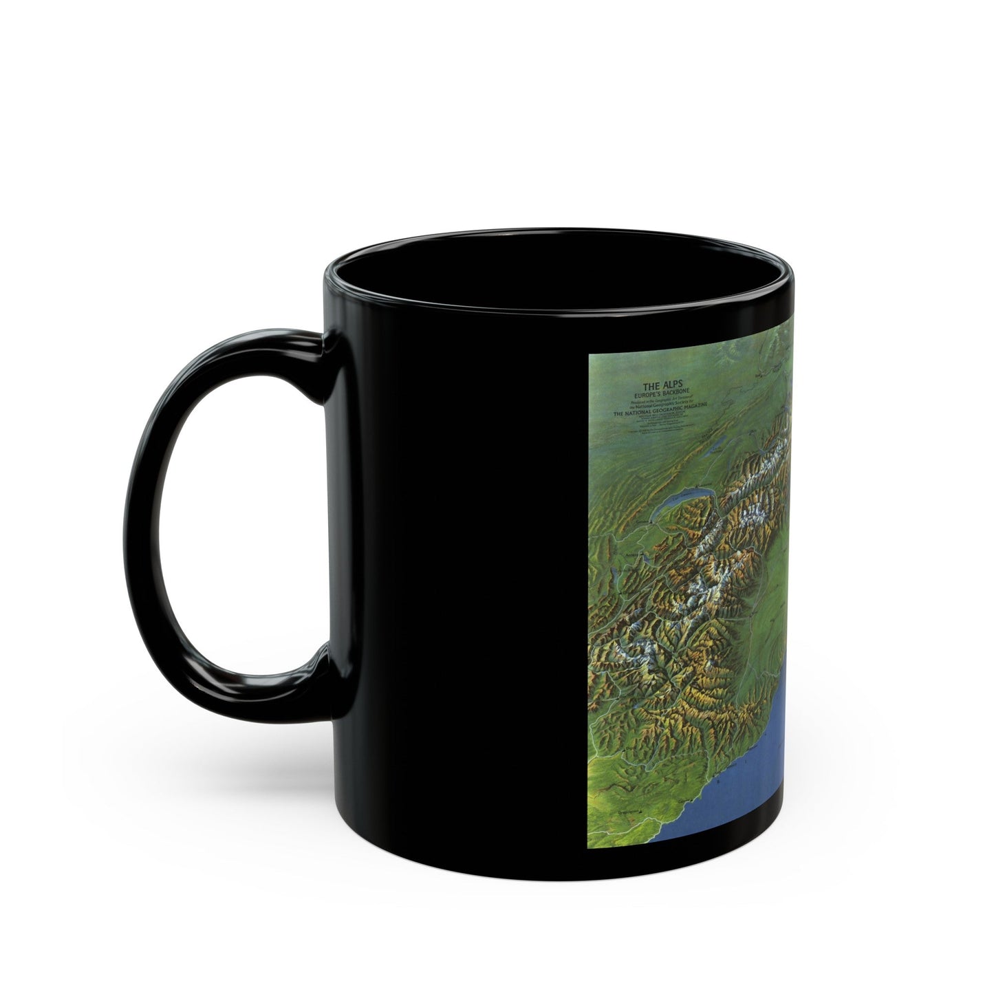 Alps, The - Europe's Backbone (1965) (Map) Black Coffee Mug-The Sticker Space