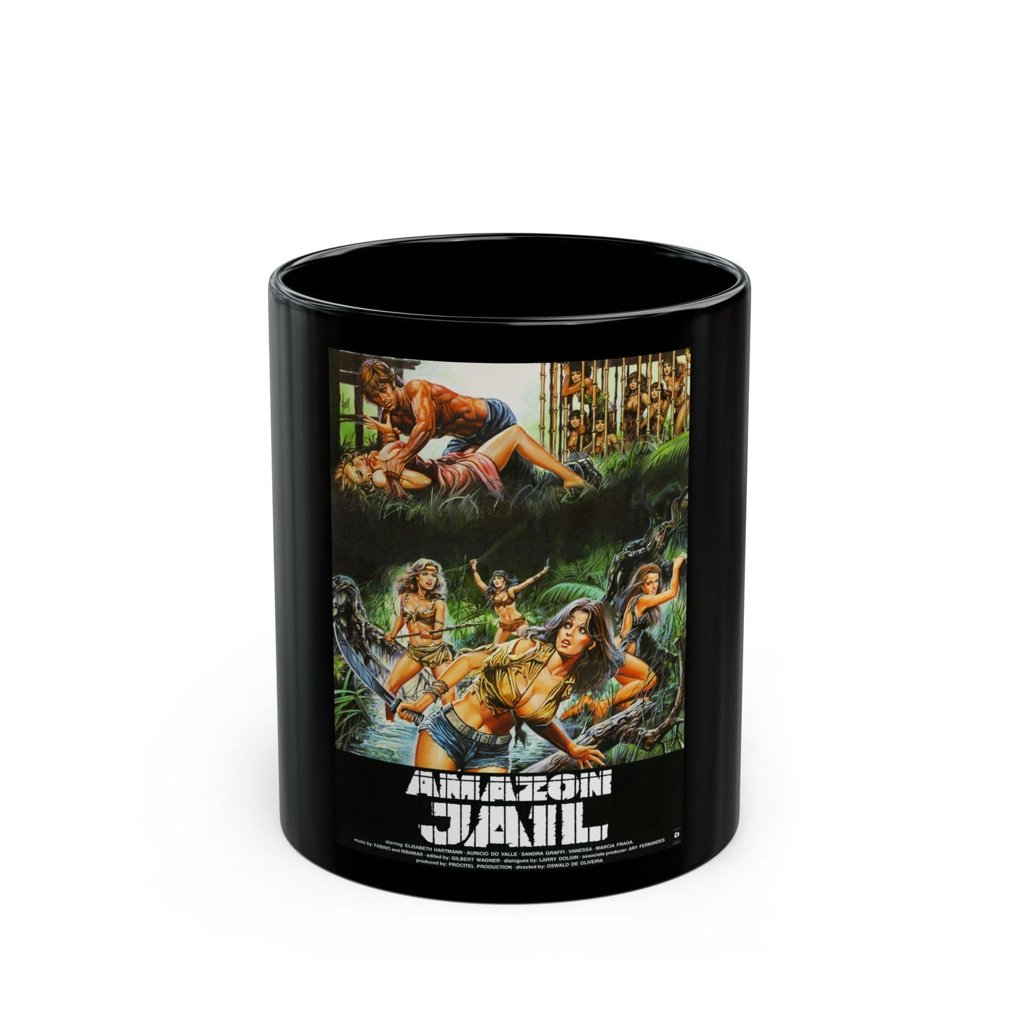 AMAZON JAIL 1985 Movie Poster - Black Coffee Mug-11oz-The Sticker Space