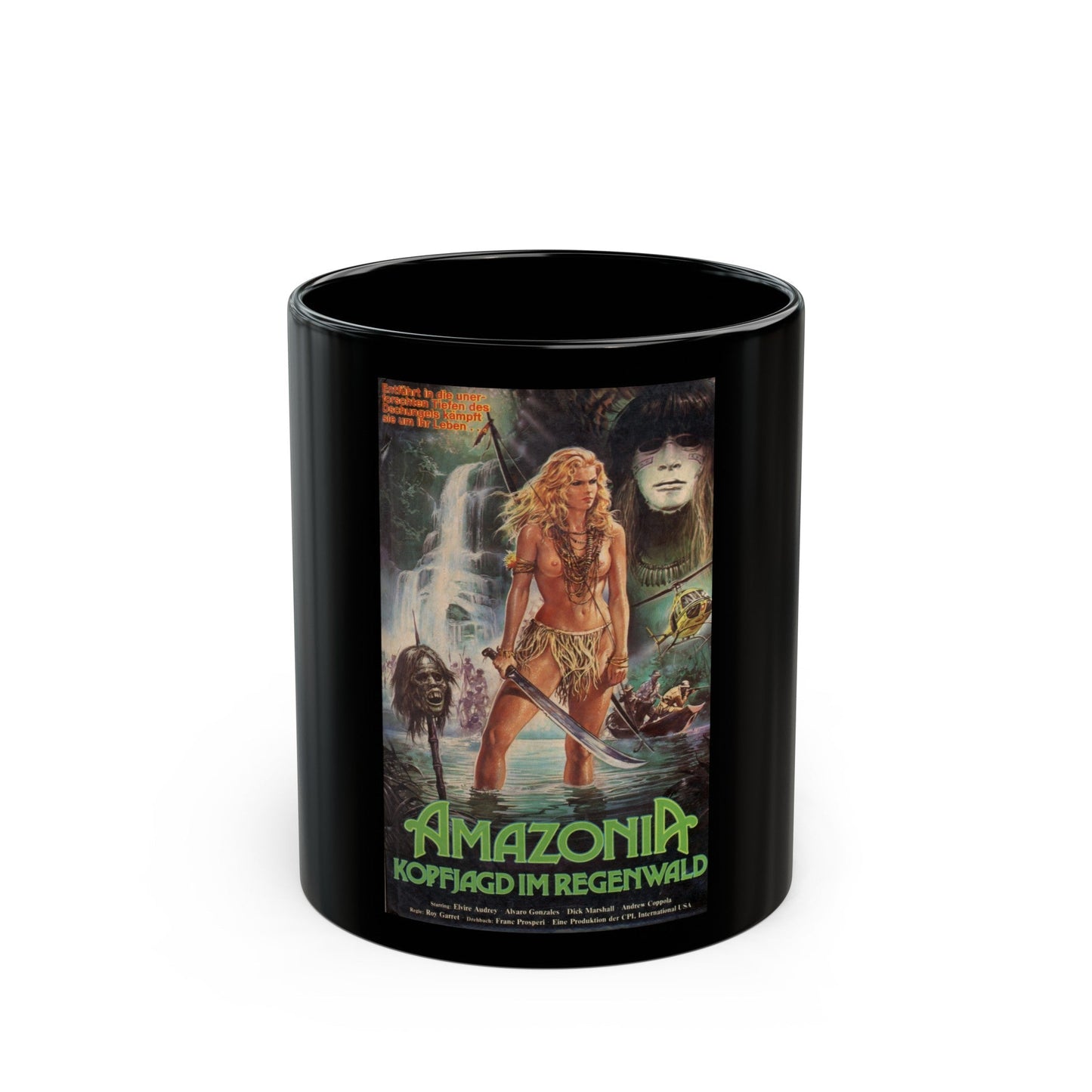 AMAZONIA 1985 Movie Poster - Black Coffee Mug-11oz-The Sticker Space