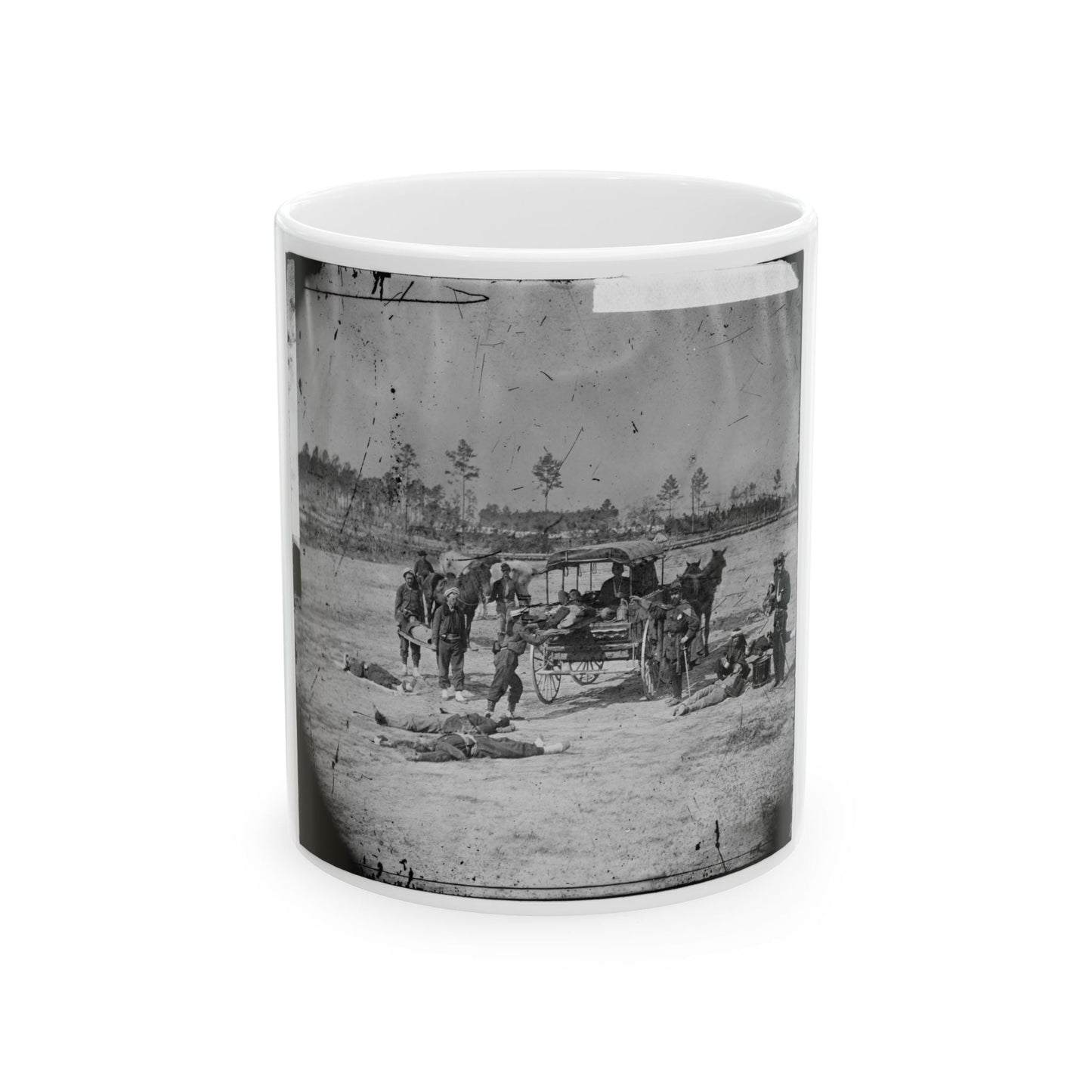 Ambulance Corps. Method Of Removing Wounded From The Field (U.S. Civil War) White Coffee Mug-11oz-The Sticker Space