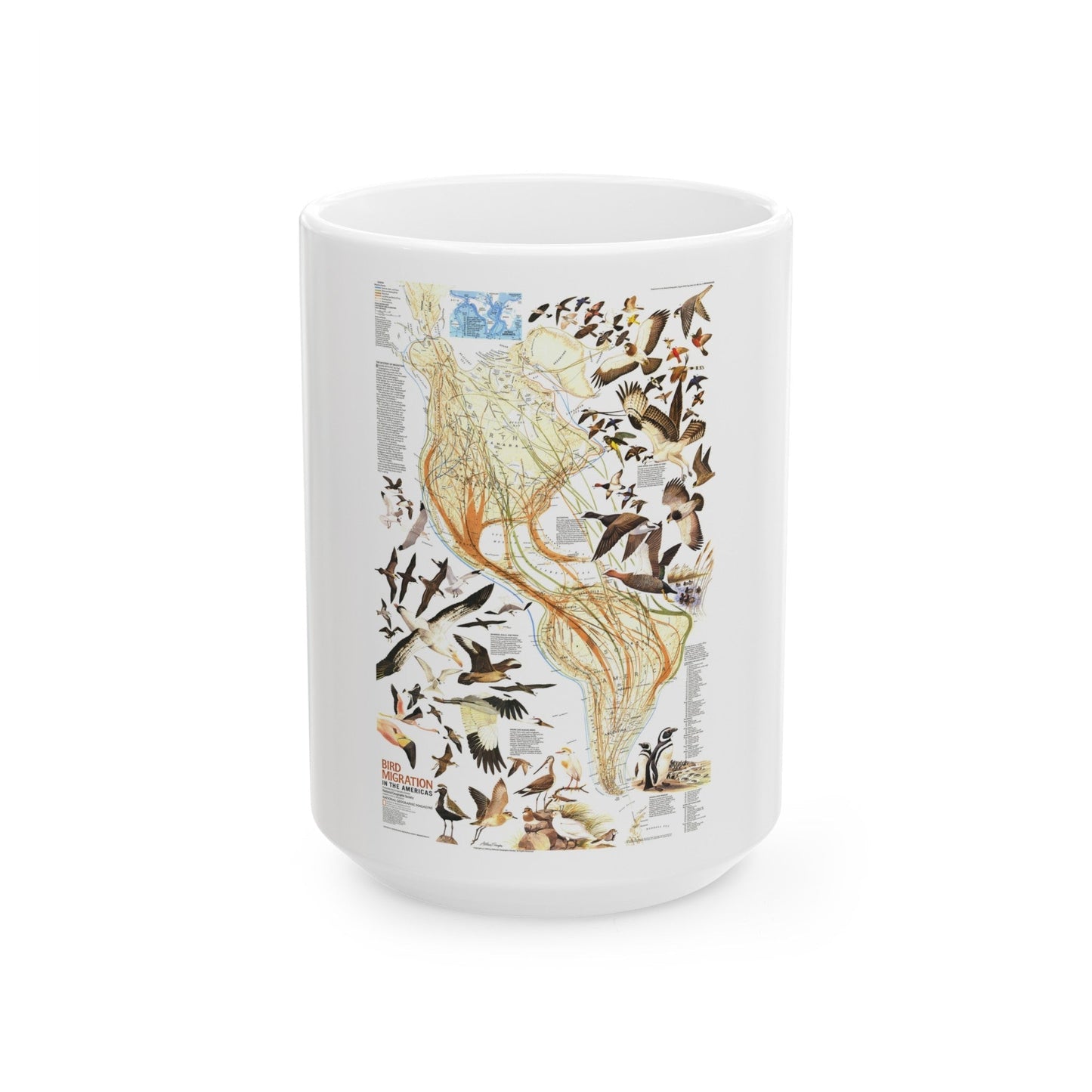 America - Bird Migration (1969) (Map) White Coffee Mug-15oz-The Sticker Space