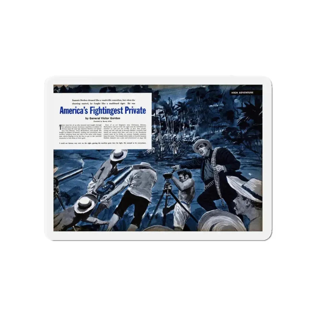 America's Fightingest Private, Cavalier magazine, January 1955 (Magazine Illustration) Refrigerator Magnet 4 Inch - The Sticker Space