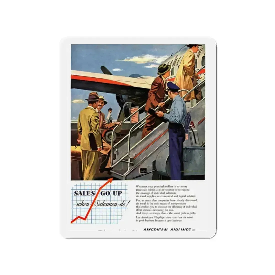 American Airlines ad, 1950 (Magazine Illustration) Refrigerator Magnet 2 Inch - The Sticker Space