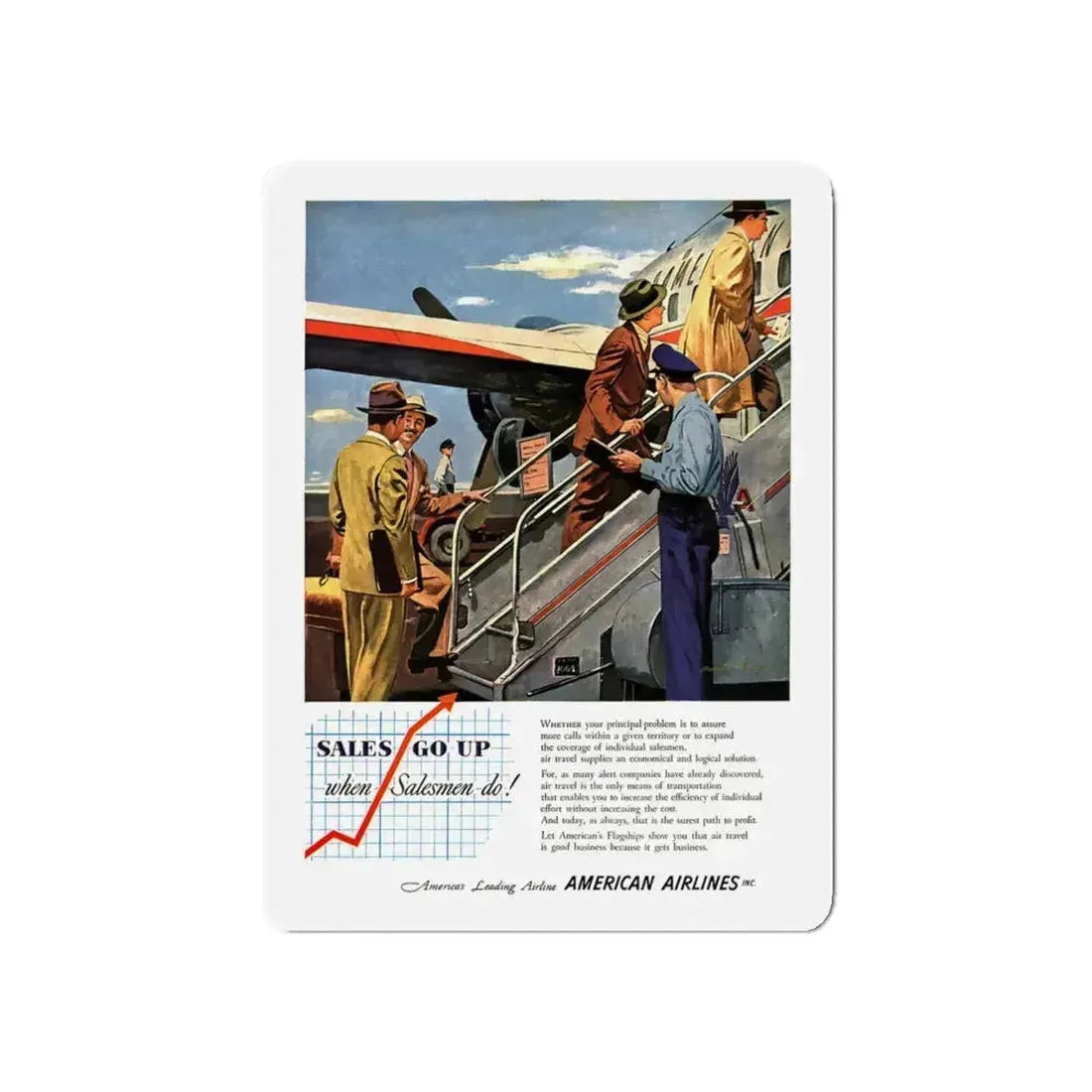 American Airlines ad, 1950 (Magazine Illustration) Refrigerator Magnet 5 Inch - The Sticker Space