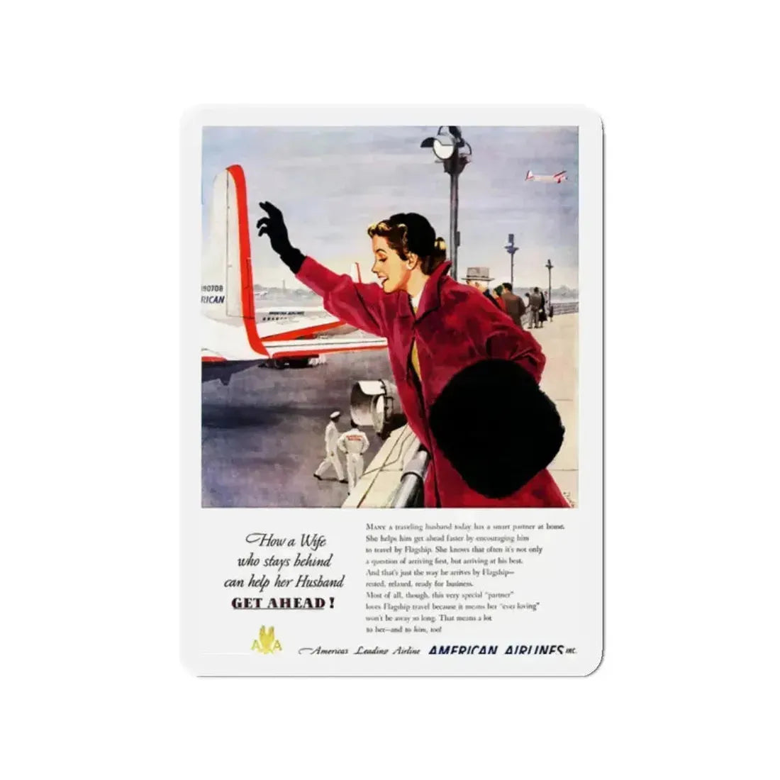 American Airlines ad, 1951 (Magazine Illustration) Refrigerator Magnet 2 Inch - The Sticker Space