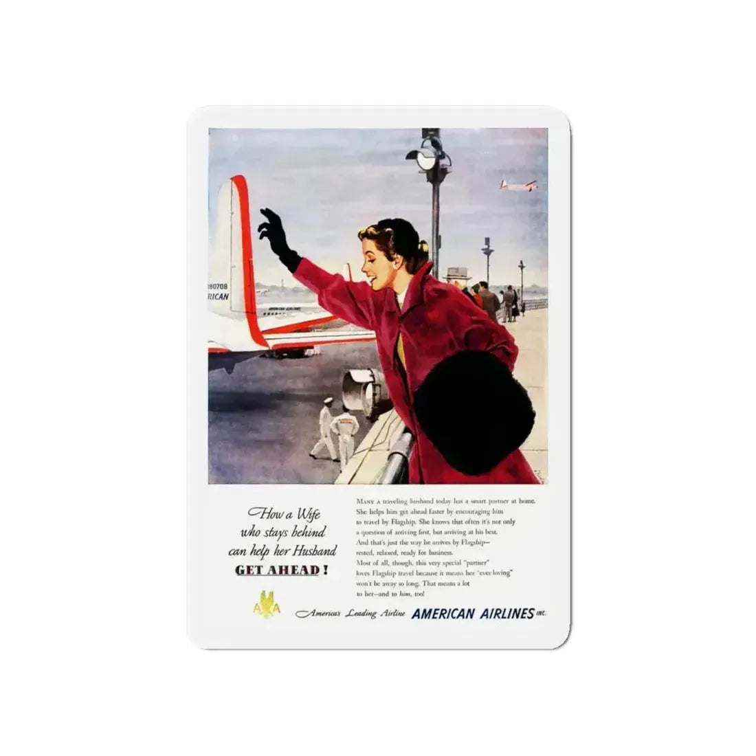 American Airlines ad, 1951 (Magazine Illustration) Refrigerator Magnet 4 Inch - The Sticker Space
