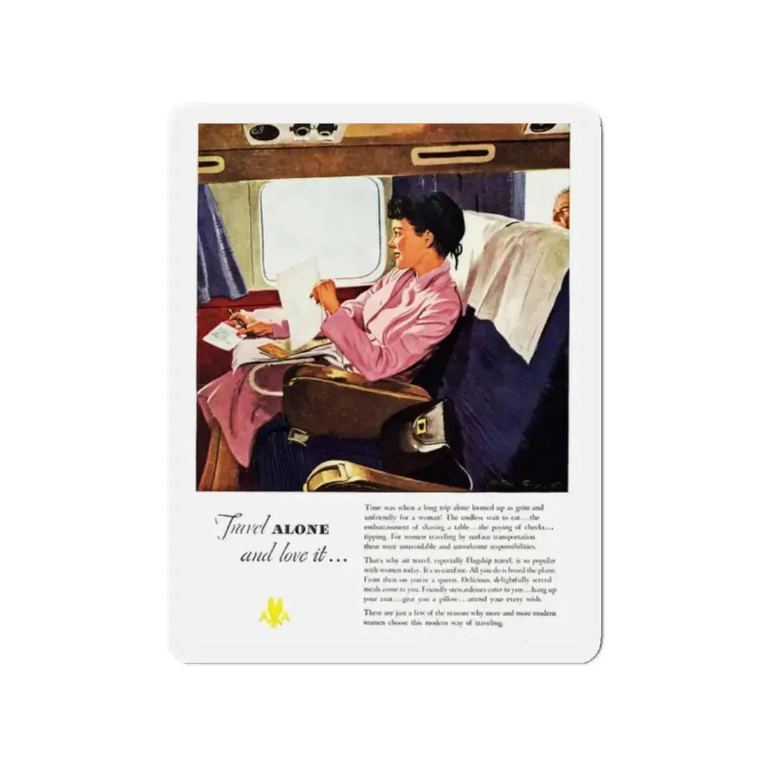 American Airlines ad, 1951_1 (Magazine Illustration) Refrigerator Magnet 2 Inch - The Sticker Space