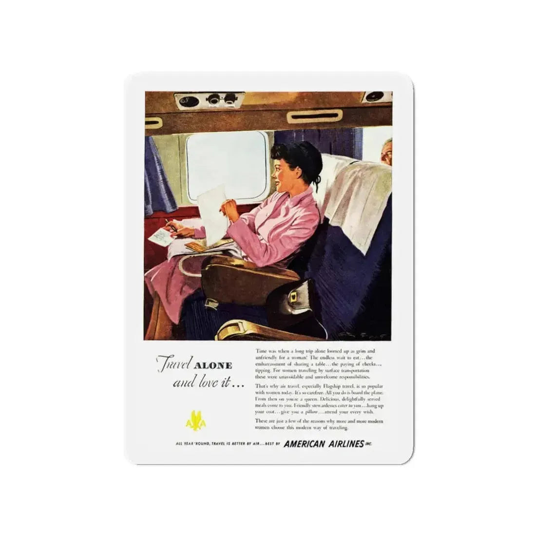 American Airlines ad, 1951_1 (Magazine Illustration) Refrigerator Magnet 3 Inch - The Sticker Space