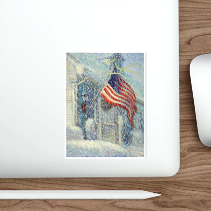 American Flag in a Snow Storm, original illustration (Magazine Illustration) STICKER Vinyl Die-Cut Decal-The Sticker Space